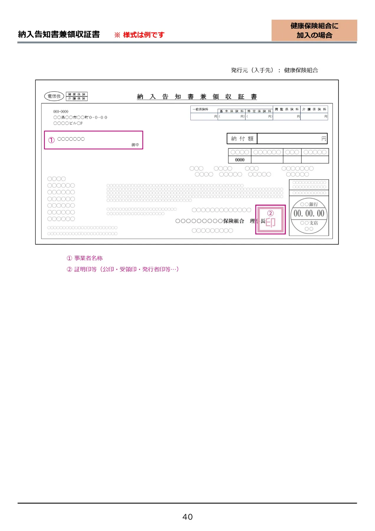 納入告知書兼領収証書の見本