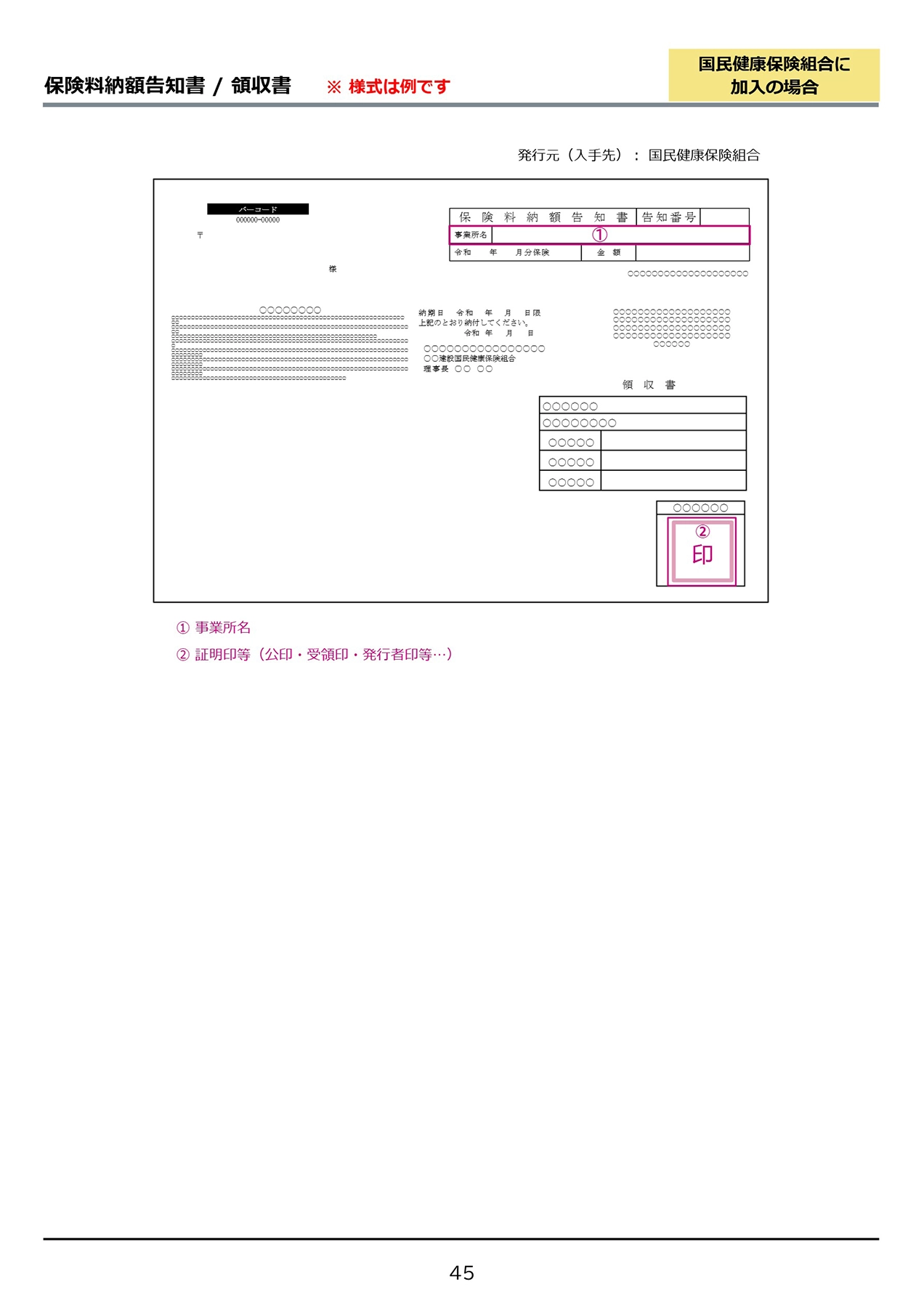 保険料納額告知書＋領収書の見本