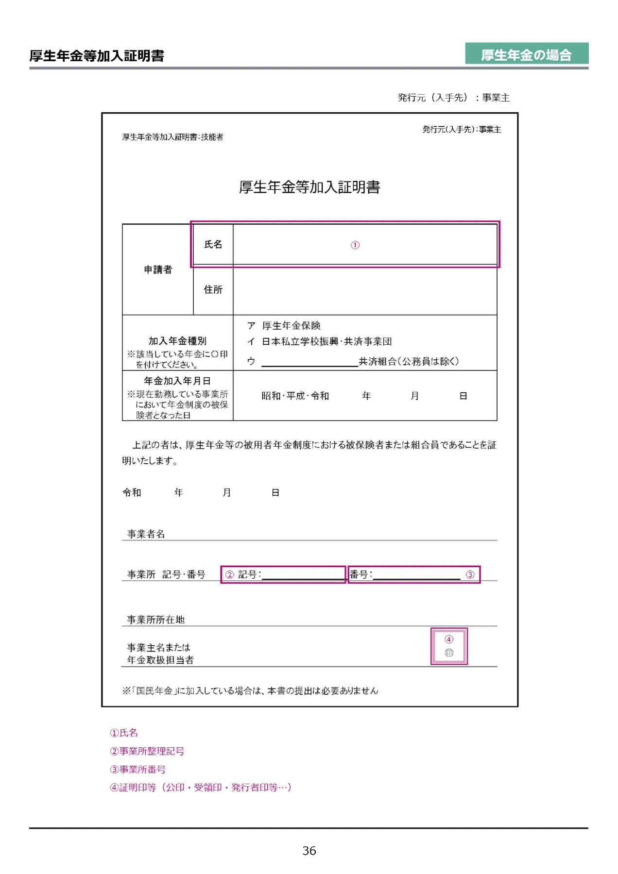 厚生年金等加入証明書の見本